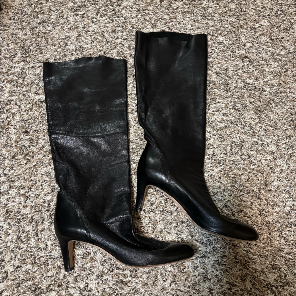 Roberto Del Carlo Black Leather Knee-High Women's Boots Size 7.5